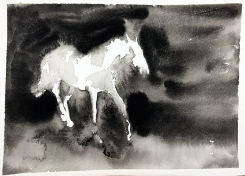 Ghostly ink painting of a horse