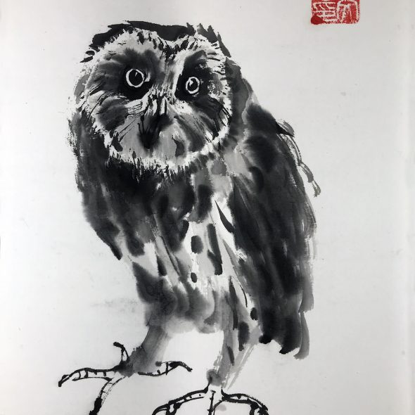 Chinese brush painting of an owl